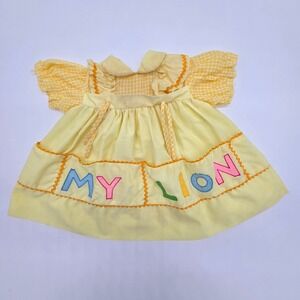 Vintage Baby Girl Dress Yellow Gingham "MY LION" Size 6-12 Months